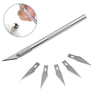 미끄럼 방지 금속 메스 칼 도구 세트 종이 커터 조각 공예 칼 +5개 블레이드 휴대폰 PCB DIY 수리 핸드 툴