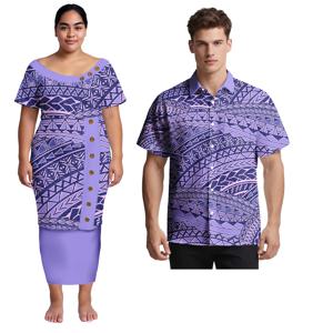 커플 의류 이랜드 스타일 디자인 사모아 플러스 사이즈 알로하 남성 셔츠와 여성 하와이안 푸레타시 드레스 세트
