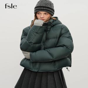 FSLE 2025 겨울 여성 후드 패딩 재킷 방수 다운코트 버블 스타일 보온 코트 오버사이즈 숏 퀼팅 아우터웨어