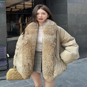 겨울용 따뜻한 거위털 재킷 천연 리얼 폭스 퍼 칼라 여성 푸퍼 재킷 두꺼운 루즈 코트 여성 아우터웨어