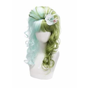 연한 파란색과 녹색 이중 프린지 로리타 곱슬머리 합성 가발 |   흰색 꽃 장식이 있는 머리 모양