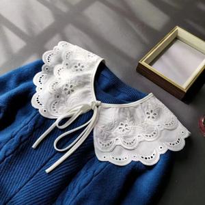 화이트 레이스 자수 피터팬 칼라 페이크 칼라, 달콤한 빈티지 타이 장식 칼라, 다용도 셔츠 및 스웨터 레이어링