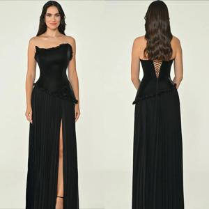 맞춤형 정교한 비즈 장식 스팽글 A라인 스트랩리스 롱 드레스 맞춤형 행사 드레스 모던 스타일 다양한 사이즈 제공 레트로