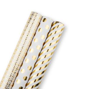 롤당 17인치 x 9.8피트 크리스마스 포장지, 생일 선물 포장지, 화이트 골드 포일 디자인 웨딩, 파티 장식용