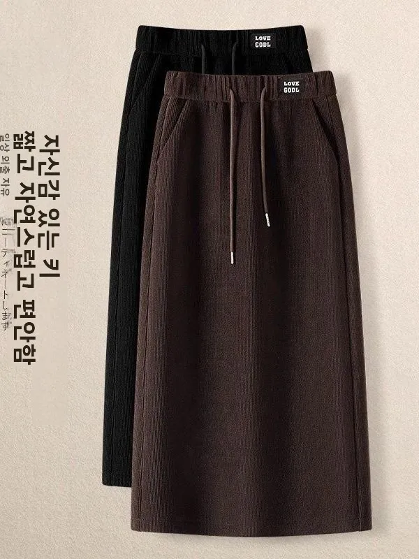 두꺼운 양털 A라인 미니 스커트 하이웨이스트 미디 기장 랩 바디 스커트 여성용 가을 겨울 슬리밍 스트레이트 튜브 스커트