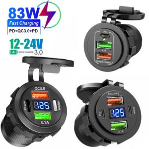새로운 자동차 USB 충전기 PD3.0 & QC3.0 고속 충전 소켓(전압계 온/오프 스위치 포함) 12/24V 오토바이 보트 자동차 액세서리용