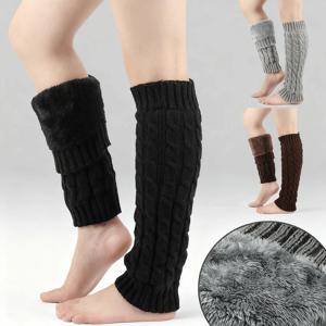 따뜻하고 두꺼운 다리 보호를 위한 플러시 양말 커버 한 쌍, 야외 방한 발 및 다리 보호 커버