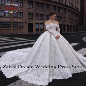 맞춤형 고급 스팽글 레이스 아플리케 볼 가운 웨딩 드레스 오프숄더 아플리케 긴 소매 신부 드레스 베스티도스 데 노비아