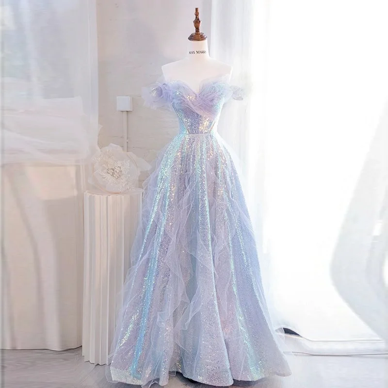 슬림핏 스트랩리스 이브닝 드레스 신상 프렌치 원숄더 연회 고급스러운 느낌 여름 여성 생일 파티 드레스