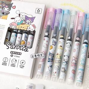 6 개/대 Sanrio 고품질 바늘 유형 젤 펜 스트레이트 액체 볼펜 Kawaii 편지지 학교 사무 용품 쓰기