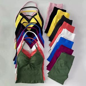 섹시한 홀터넥 아름다운 등라인 하이웨이스트 피치 스포츠 브라 반바지 세트 필라테스 요가 조끼 트레이닝 피트니스 브라 세트