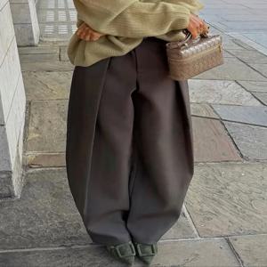 캐주얼 솔리드 플리츠 루즈 롱 팬츠 여성 패션 하이웨이스트 스트레이트 와이드 레그 바지 2026 레이디 봄 가을 출퇴근복