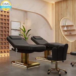 골드 스테인리스 스틸 베이스 3모터 블랙 PU 뷰티 마사지 침대 (풋 컨트롤 포함)