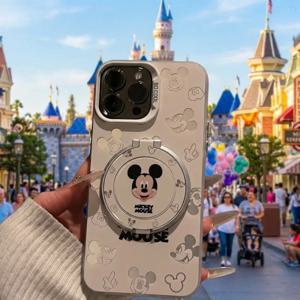 미키 미니 만화 커플 폰 케이스 아이폰 17 프로 맥스 15 16 13용, 컬러풀한 실버 마감의 독창적인 스탠드 디자인