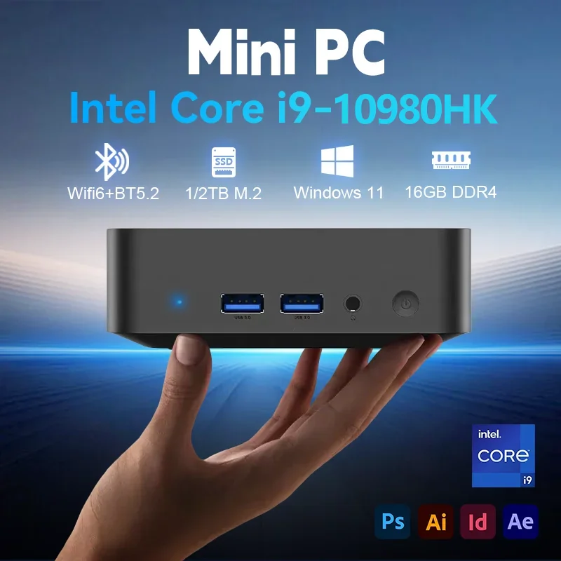 미니 PC 윈도우 11 인텔 코어 i9 9900U 16GB 램 1TB SSD WIFI 6 BT5.2 4K HD 미니 게이밍 사무용 학습용 PC