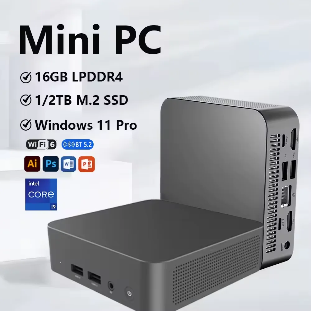 미니 PC 윈도우 11 인텔 코어 i9 9900U 16GB 램 1TB SSD WIFI 6 BT5.2 4K HD 미니 게이밍 사무용 학습용 PC