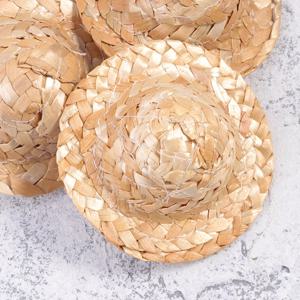 6Pcs 미니 수공예 밀짚 모자 8Cm 넓은 챙이 있는 모자 DIY 공예용 장식 인형 짠 밀짚 모자 모자