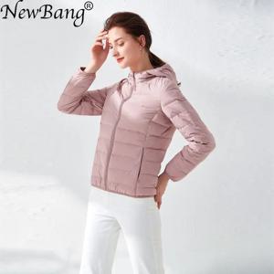 NewBang-울트라 라이트 덕 다운 자켓 여성용, 경량, 후드, 매트 패브릭, 윈드브레이커, 파카, 플러스 코트