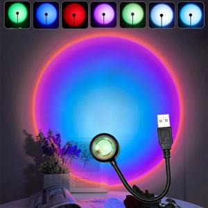 USB 일몰 램프 LED 야간 조명 프로젝터 무지개 사진 벽 분위기 조명 침실 장식 홈 룸 장식 선물
