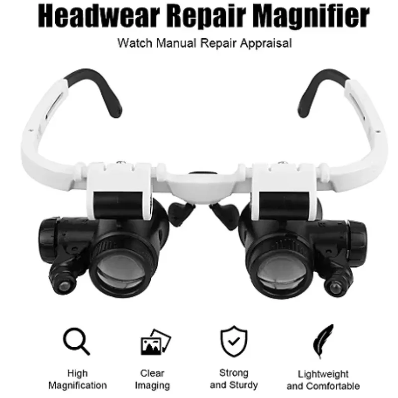 LED 조명이 있는 돋보기 머리 착용형 안경 보석 루페 용접 납땜 도구 8X 15X 23X