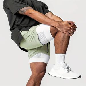 남성용 스포츠 반바지, 더블 레이어, 쿼터 빠른 건조, 탄성 농구, 러닝 훈련 장비, 딥 스쿼트 피트니스,