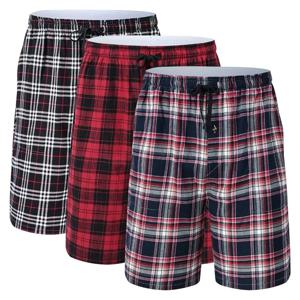 3Pcs 남자 100% 코 튼 속옷 복서 반바지 정장, 격자 무늬 잠 옷 잠자는 바지 바지 정장, 탄성 허리 반바지 Homewear