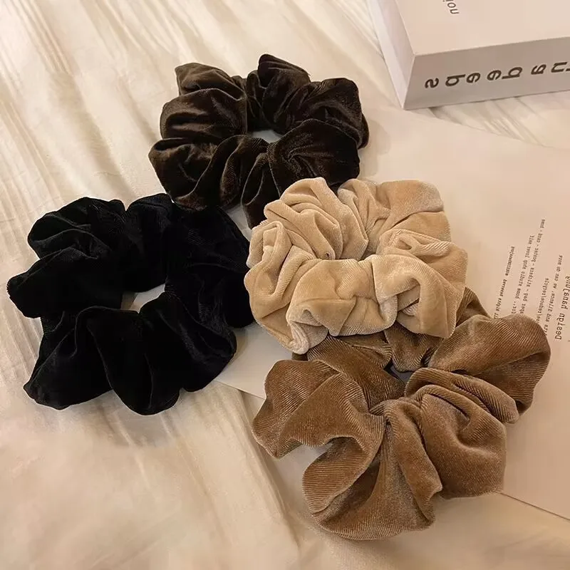 한국어 벨벳 Scrunchie 고무 탄성 헤어 밴드 여성 솔리드 컬러 머리띠 포니 테일 홀더 넥타이 로프 소녀 헤어 액세서리