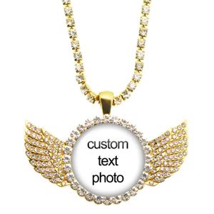 사용자 정의 사진 목걸이 크리스탈 천사 날개 맞춤형 유리 카보 숑 펜던트 목걸이 아기 엄마 아빠 가족 기념일 선물