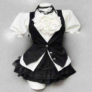겨울 로리타 Y2k 새로운 3 피스 세트 여성 화이트 블라우스 + 블랙 반바지 + 요정 드레스 여성 캐주얼 일본 고딕 복고풍 정장 2024