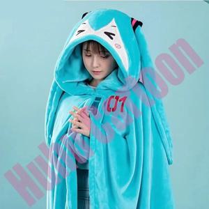 하츠네 이타백 다기능 후드 에어컨 담요 부드럽고 따뜻한 낮잠 숄 미쿠 플란넬 망토 선물 귀여운