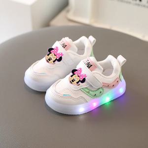 어린이 캐주얼 신발 스포츠 보드 신발, 디즈니 미키 마우스 용수철, 가을 소년 소녀 조명, 빛나는 신발끈, 가벼운 스니커즈