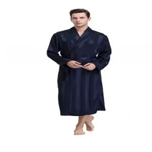 플러스 사이즈 네이비 스트라이프 기모노 목욕 가운, 주머니가 있는 잠옷, 새틴 홈 의류, 라운지웨어, 3XL, 4XL, 5XL