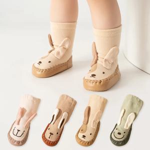 만화 토끼 아기 양말 신발 봄 가을 신상 소프트 솔 첫 걸음마 신발 남아 여아용 면 미끄럼 방지 아동 바닥 양말