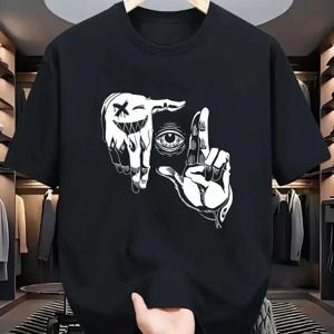 2025 여름 남성용 폴리에스터 캐주얼 통기성 라운드넥 티셔츠 (제스처 아이 개인 맞춤 패턴 프린트 아웃도어 탑)