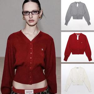 미국 스타일 V넥 레트로 니트 스웨터 자켓 (여성용, 레드, 트렌디, 긴팔, 출퇴근 스타일, 솔리드 컬러, 오픈 가디건)