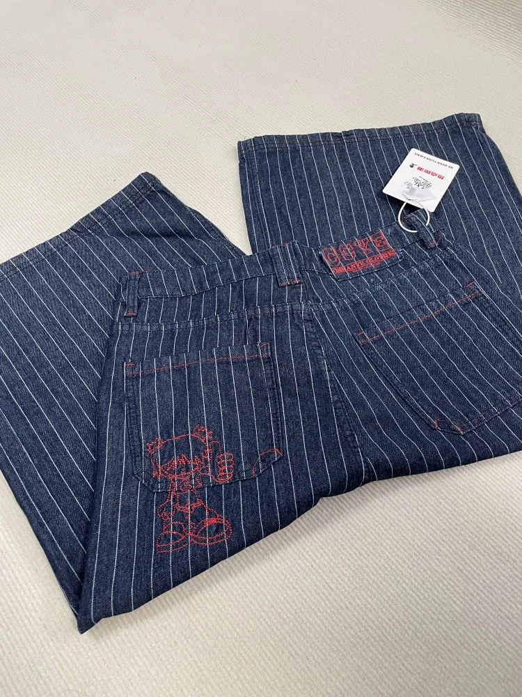 여성용 라이트 블루 종아리 길이 카고 청바지 하라주쿠 Y2k 헐렁한 데님 바지 일본 2000년대 오버 사이즈 진 바지 빈티지 의류