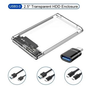 투명 HDD 케이스 HDD 인클로저 2.5인치 SSD SATA to USB 3.0 Type-C 3.1 어댑터 휴대용 외장 하드 드라이브 박스 공구 없이
