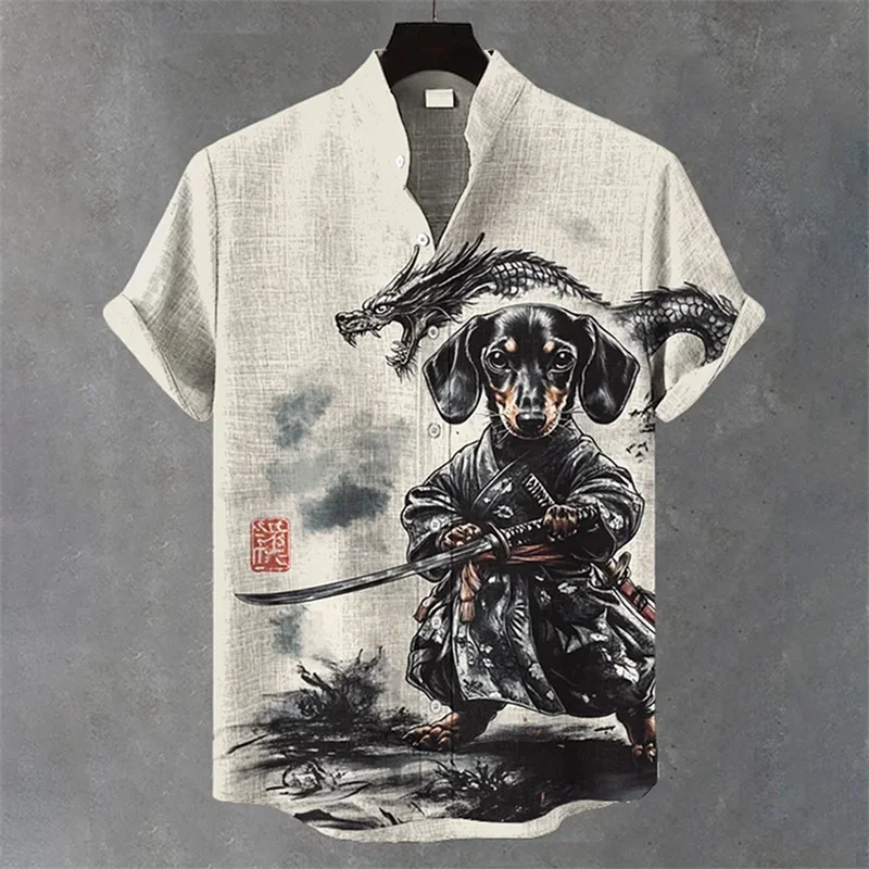 여름 남성용 반팔 셔츠 아트 문어 패턴 3D 프린트 리넨 반팔 남성 셔츠 캐주얼 하와이안 탑