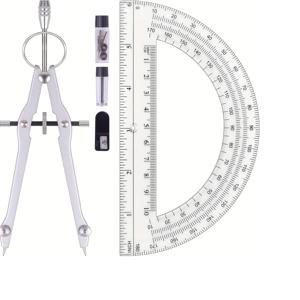 컴퍼스와 각도기 세트, 전문가용 드로잉 컴퍼스 도구, 추가 리필이 포함된 금속 컴퍼스, 기하학용 컴퍼스