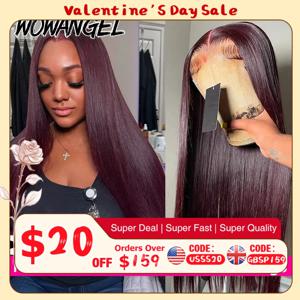 다크 버건디 스트레이트 가발 13X6 HD 레이스 프론트 인모 가발 99J 컬러 스트레이트 브라질리언 헤어 가발 글루리스 가발 미리 탈색된 가발