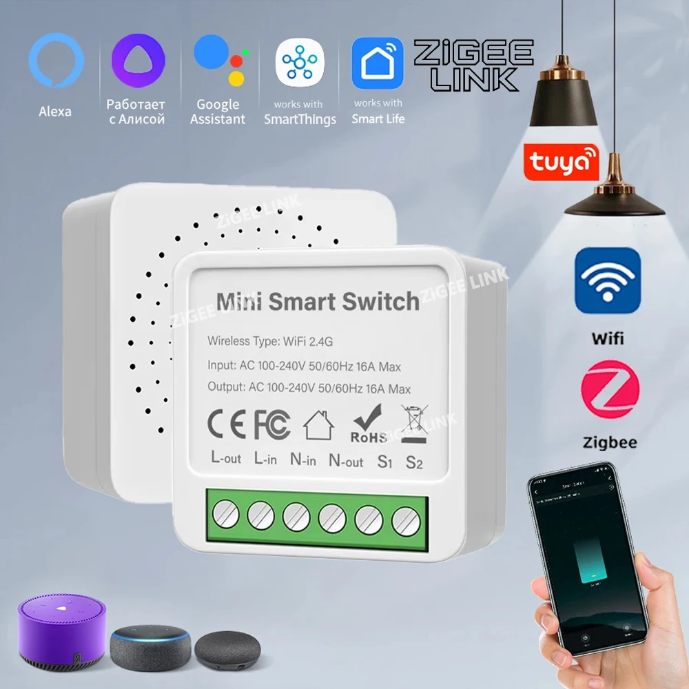 Tuya WiFi/Zigbee 3.0 스마트 스위치 미니 차단기 DIY 모듈 원격 타이머 무선 조명 제어 스마트 라이프 알렉사 구글과 호환