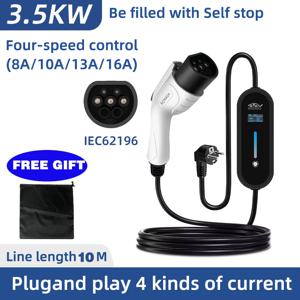 ROMADA 전기 자동차용 휴대용 충전기, EVSE 월박스 어댑터, EU 플러그, 10M 케이블 타입 2 IEC62196, 3.5KW, 16A EV