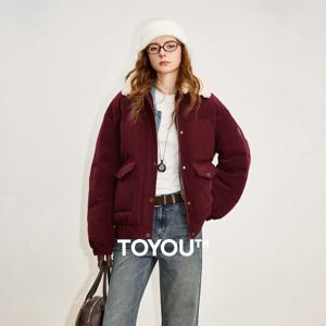 TOYOUTH 여성 다운 재킷 2025 겨울 신상 비대칭 양털 칼라 따뜻한 코듀로이 재킷