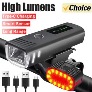1000LM 자전거 LED 전조등 LED USB 충전식 스마트 센서 후미등 방수 밝은 손전등 안전 사이클링 라이트