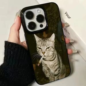 흡연하는 고양이 블랙 폰 케이스 아이폰 17 17Air 16 15 14 플러스 13 12 11 17 프로 맥스 X XS XR 7 8 플러스 소프트 백 커버 케이스