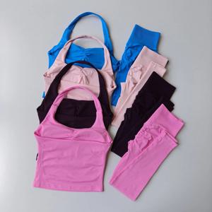 여성용 심리스 요가복 하이웨이스트 레깅스 필라테스 세트 뷰티백 스포츠 베스트 힙업 피트니스 짐웨어 운동복