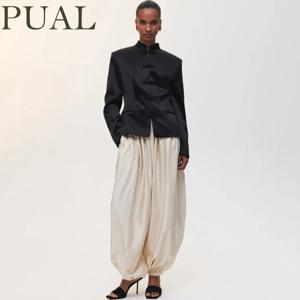 PUAL 2025 새로운 중국 스타일 블레이저 |   만다린 칼라 개구리 버튼 자켓 |   스트럭쳐드 숄더 새틴 블레이저 |   우아한 빈티지