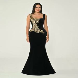 맞춤형 모던 스타일 포멀 저지 스팽글 플리츠 머메이드 오프숄더 슬리브리스 이브닝 드레스 다양한 사이즈 클래식