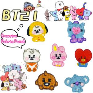 BT21 코야 쉐이키 망 이차원 자수 패치 배지 의류 신발 모자용 특별 자수