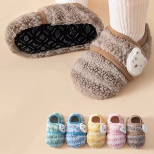 겨울용 따뜻한 아기 유아 슬리퍼 플러시 미끄럼 방지 바닥 양말 신발 남아 여아 0-5세 부드러운 실내 홈 워킹 슈즈